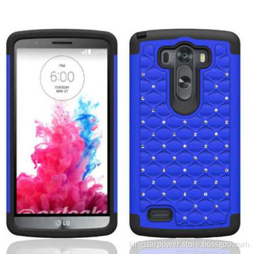 Combo Hybrid Glitter/Bling Gem Diamond Studded Dual Layer PC&Silicone Protective Case for LG G3